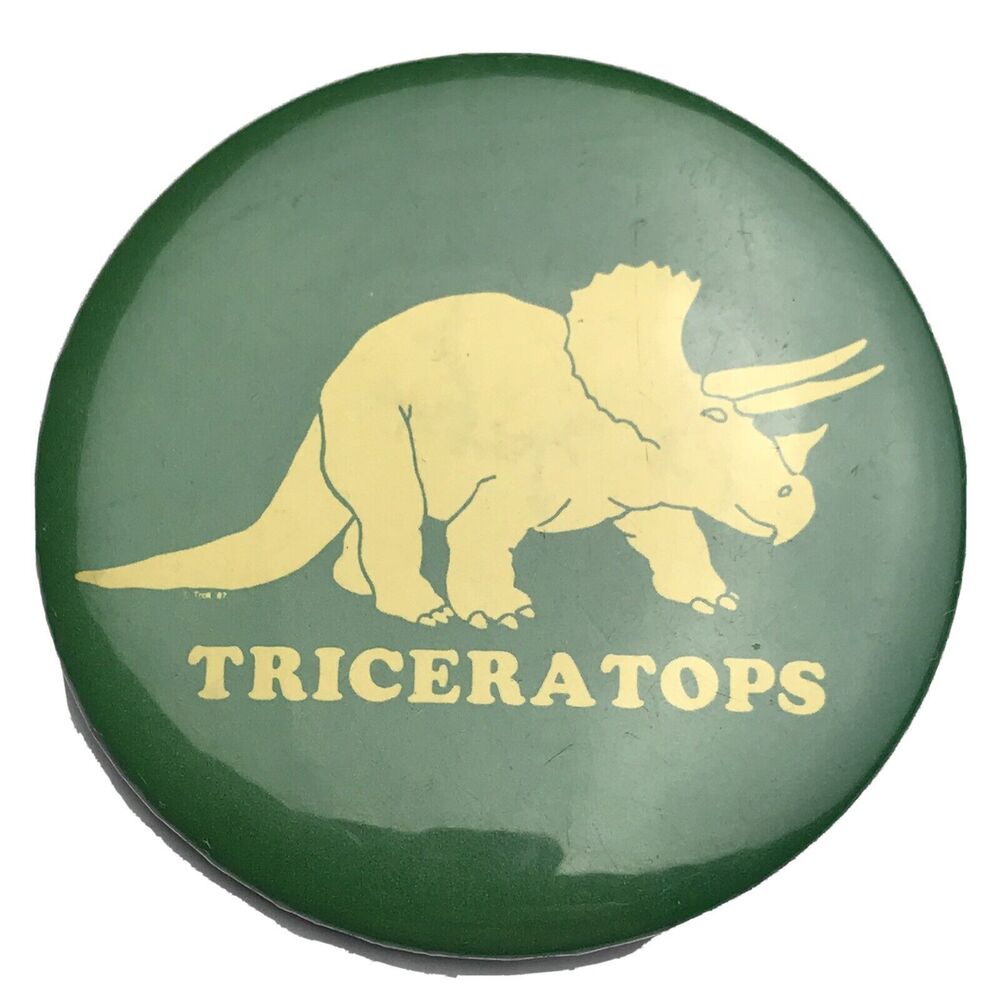 Triceratops Dinosaur Pin Button Pinback 80s Vintage 1980s